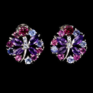 925 Sterling Silver Earrings Marquise Amethyst Rhodolite Tanzanite Gemstone