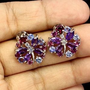 925 Sterling Silver Earrings Marquise Amethyst Rhodolite Tanzanite Gemstone