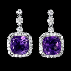 925 Sterling Silver Earrings Cushion Amethyst 6mm Natural Gemstone Jewelry