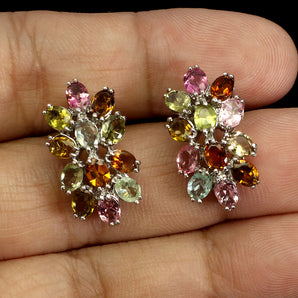 925 Sterling Silver Earrings Oval Tourmaline 4x3mm Natural Gemstone Jewelry