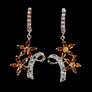 925 Sterling Silver Earrings Marquise Citrine Sapphire Tanzanite Flower Gemstone