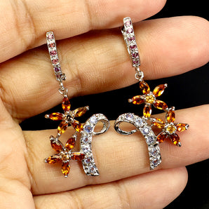 925 Sterling Silver Earrings Marquise Citrine Sapphire Tanzanite Flower Gemstone