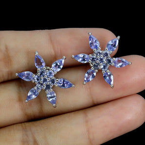 925 Sterling Silver Earrings Pear Tanzanite 5x3mm Flower Gemstone Jewelry