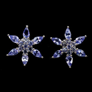 925 Sterling Silver Earrings Pear Tanzanite 5x3mm Flower Gemstone Jewelry