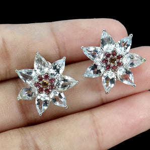 925 Sterling Silver Earrings Pear Aquamarine Rhodolite Sapphire Gemstone Jewelry