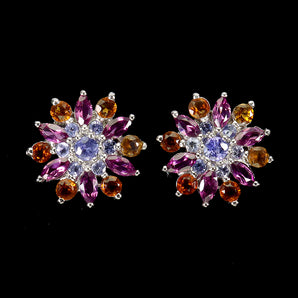 925 Sterling Silver Earrings Marquise Rhodolite Garnet Tanzanite Gemstone