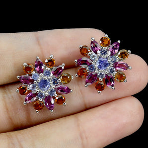 925 Sterling Silver Earrings Marquise Rhodolite Garnet Tanzanite Gemstone