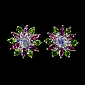 925 Sterling Silver Earrings Marquise Rhodolite Garnet Tanzanite Gemstone