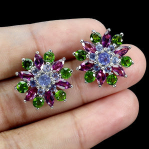 925 Sterling Silver Earrings Marquise Rhodolite Garnet Tanzanite Gemstone