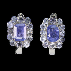 925 Sterling Silver Earrings Antique Tanzanite 7x5mm Natural Gemstone Jewelry