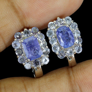 925 Sterling Silver Earrings Antique Tanzanite 7x5mm Natural Gemstone Jewelry