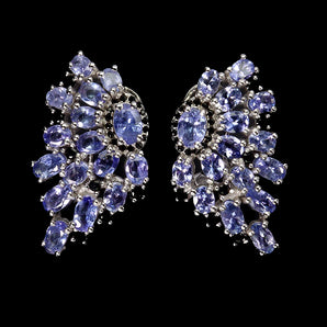 925 Sterling Silver Earrings Oval Tanzanite 6x4mm Black Spinel Gemstone Jewelry