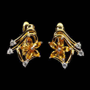 925 Sterling Silver Earrings Marquise Citrine Flower Natural Gemstone Jewelry