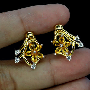 925 Sterling Silver Earrings Marquise Citrine Flower Natural Gemstone Jewelry