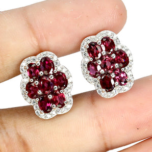 925 Sterling Silver Earrings Oval Rhodolite Garnet 4x3mm Gemstone Jewelry