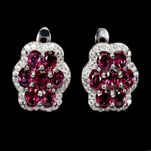 925 Sterling Silver Earrings Oval Rhodolite Garnet 4x3mm Gemstone Jewelry