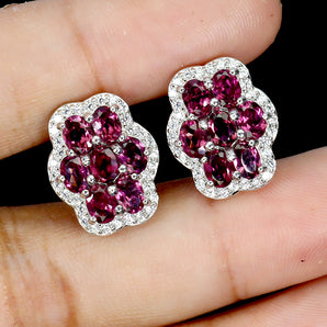 925 Sterling Silver Earrings Oval Rhodolite Garnet 4x3mm Gemstone Jewelry