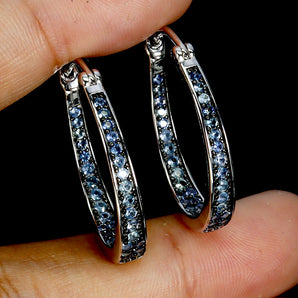 925 Sterling Silver Earrings Blue Sapphire Round Diamond Cut Gemstone Jewelry