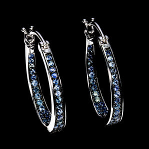 925 Sterling Silver Earrings Blue Sapphire Round Diamond Cut Gemstone Jewelry