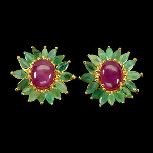 925 Sterling Silver Earrings Oval Ruby 9x7mm Emerald Natural Gemstone Jewelry