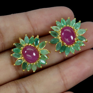 925 Sterling Silver Earrings Oval Ruby 9x7mm Emerald Natural Gemstone Jewelry
