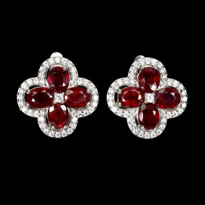925 Sterling Silver Earrings Oval Ruby 5x4mm Flower Natural Gemstone Jewelry