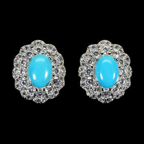 925 Sterling Silver Earrings Oval Turquoise 7x5mm Natural Gemstone Jewelry