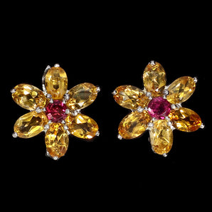 925 Sterling Silver Earrings Oval Citrine 6x4mm Rhodolite Gemstone Jewelry
