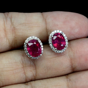 925 Sterling Silver Earrings Oval Ruby 8x6mm Natural Gemstone Jewelry