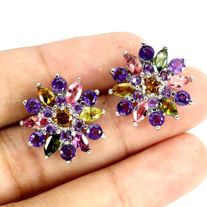 925 Sterling Silver Earrings Marquise Tourmaline Amethyst Citrine Gemstone