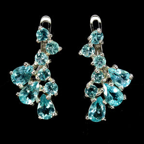925 Sterling Silver Earrings Pear Apatite 6x4mm Natural Gemstone Jewelry