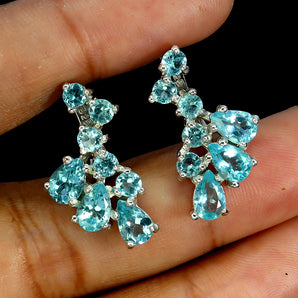925 Sterling Silver Earrings Pear Apatite 6x4mm Natural Gemstone Jewelry