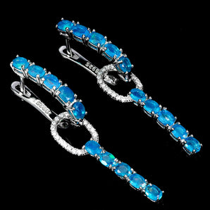 925 Sterling Silver Earrings Oval Blue Opal 4x3mm Natural Gemstone Jewelry