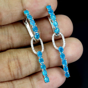 925 Sterling Silver Earrings Oval Blue Opal 4x3mm Natural Gemstone Jewelry