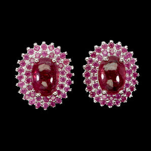 925 Sterling Silver Earrings Oval Ruby 7x5mm Ruby Diamond Cut Gemstone Jewelry