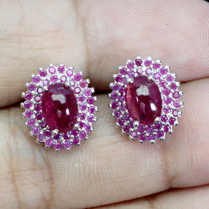 925 Sterling Silver Earrings Oval Ruby 7x5mm Ruby Diamond Cut Gemstone Jewelry