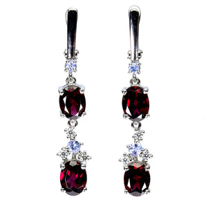 925 Sterling Silver Earrings Oval Rhodolite 8x6mm Tanzanite Gemstone Jewelry