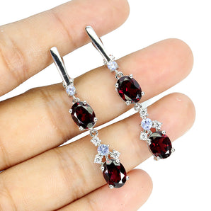 925 Sterling Silver Earrings Oval Rhodolite 8x6mm Tanzanite Gemstone Jewelry