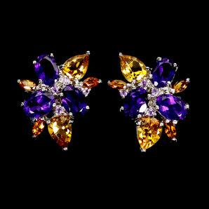 925 Sterling Silver Earrings Oval Amethyst 7x5mm Citrine Gemstone Jewelry