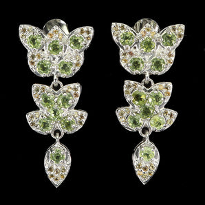 925 Sterling Silver Earrings Round Peridot Sapphire Natural Gemstone Jewelry