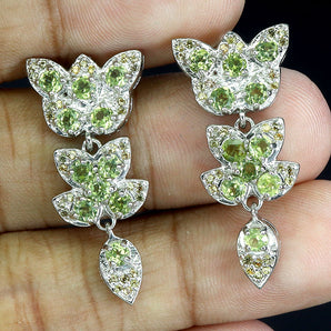 925 Sterling Silver Earrings Round Peridot Sapphire Natural Gemstone Jewelry