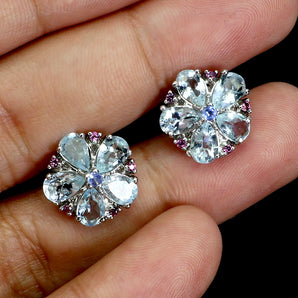 925 Sterling Silver Earrings Pear Aquamarine 6x4mm Tanzanite Gemstone Jewelry