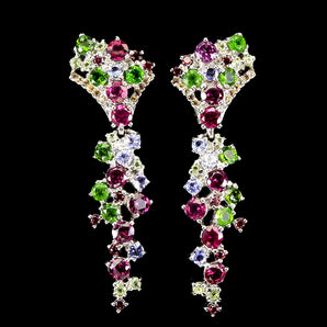 925 Sterling Silver Earrings Round Rhodolite Peridot Sapphire Gemstone Jewelry