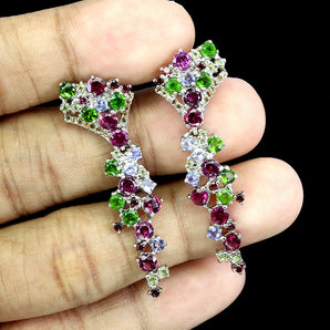 925 Sterling Silver Earrings Round Rhodolite Peridot Sapphire Gemstone Jewelry