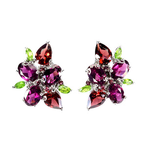925 Sterling Silver Earrings Oval Rhodolite Chrome Diopside Gemstone Jewelry