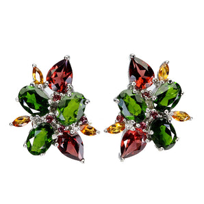 925 Sterling Silver Earrings Oval Chrome Diopside 7x5mm Citrine Gemstone Jewelry