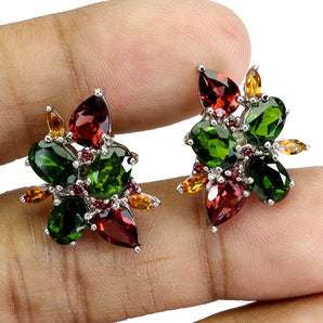 925 Sterling Silver Earrings Oval Chrome Diopside 7x5mm Citrine Gemstone Jewelry