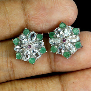 925 Sterling Silver Earrings Oval Aquamarine 5x3mm Emerald Gemstone Jewelry