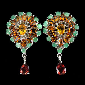 925 Sterling Silver Earrings Oval Rhodolite Garnet Citrine Gemstone Jewelry