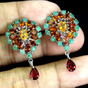 925 Sterling Silver Earrings Oval Rhodolite Garnet Citrine Gemstone Jewelry